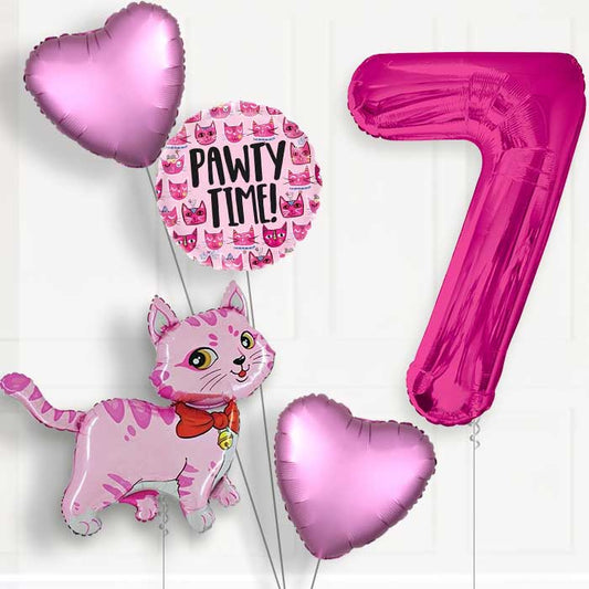 Cat Party Hat 7th Birthday Helium Balloon Package - 7th Birthday Balloon Package | Party Save Smile