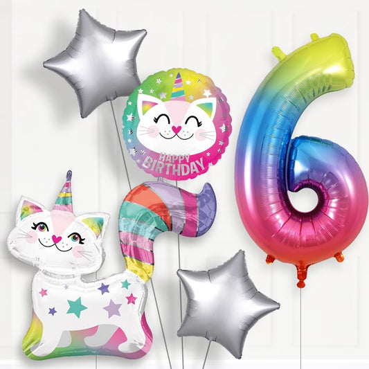 Caticorn 6th Birthday Helium Balloon Package - 6th Birthday Balloon Package | Party Save Smile