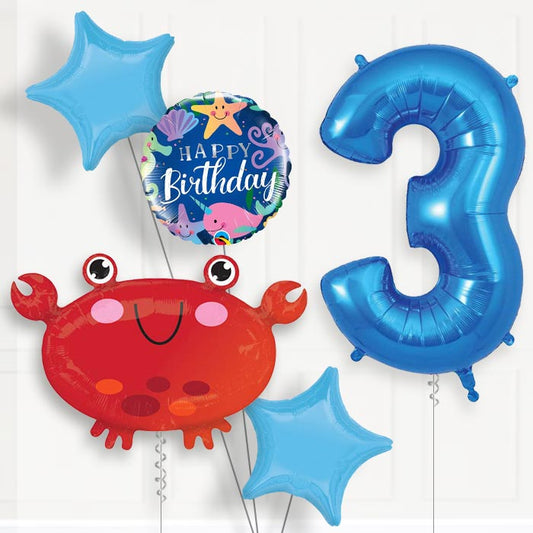 Crab 3rd Birthday Helium Balloon Package - 3rd Birthday Balloon Package | Party Save Smile