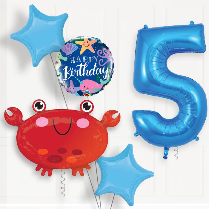 Crab 5th Birthday Helium Balloon Package - 5th Birthday Balloon Package | Party Save Smile