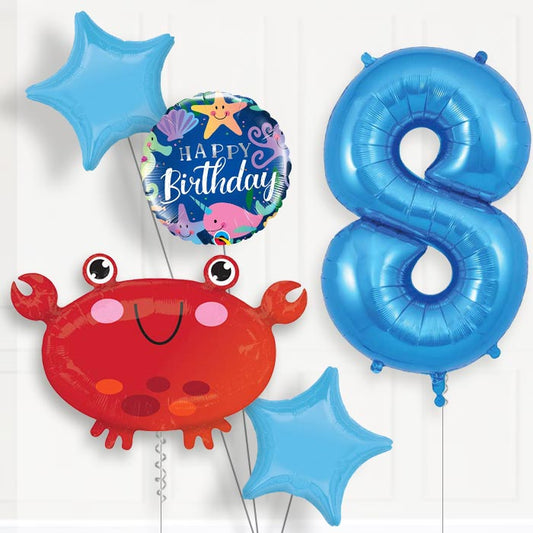 Crab 8th Birthday Helium Balloon Package - 8th Birthday Balloon Package | Party Save Smile