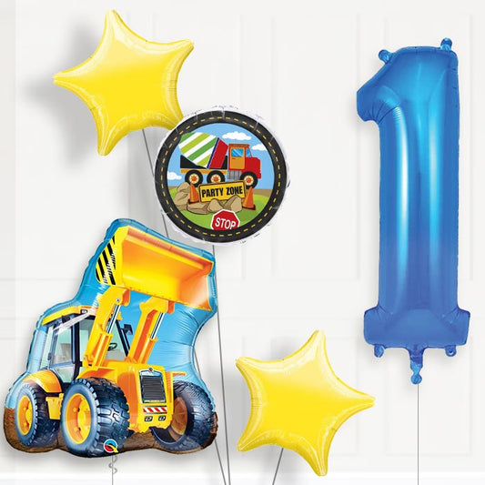 Construction Digger 1st Birthday Helium Balloon Package - 1st Birthday Balloon Package | Party Save Smile