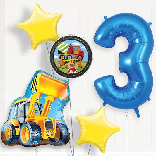 Construction Digger 3rd Birthday Helium Balloon Package - 3rd Birthday Balloon Package | Party Save Smile