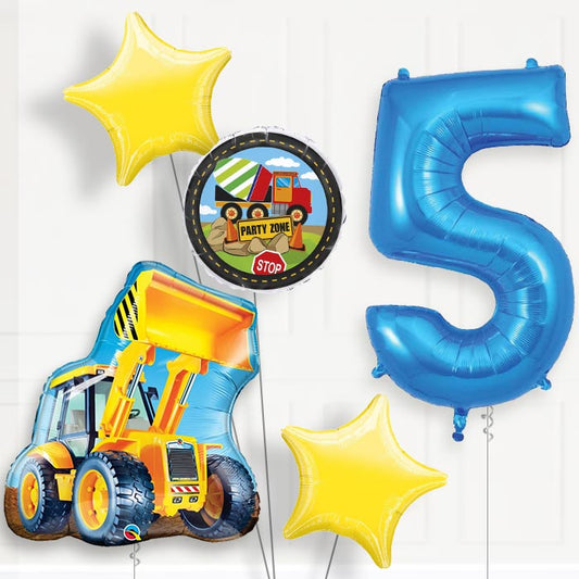 Construction Digger 5th Birthday Helium Balloon Package - 5th Birthday Balloon Package | Party Save Smile
