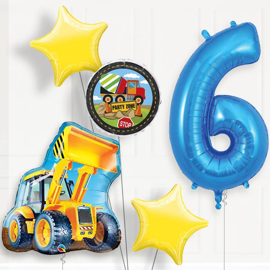Construction Digger 6th Birthday Helium Balloon Package - 6th Birthday Balloon Package | Party Save Smile