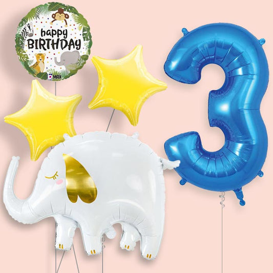 Elephant 3rd Birthday Helium Balloon Package - 3rd Birthday Balloon Package | Party Save Smile