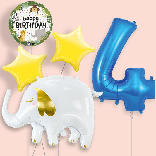 Elephant 4th Birthday Helium Balloon Package - 4th Birthday Balloon Package | Party Save Smile