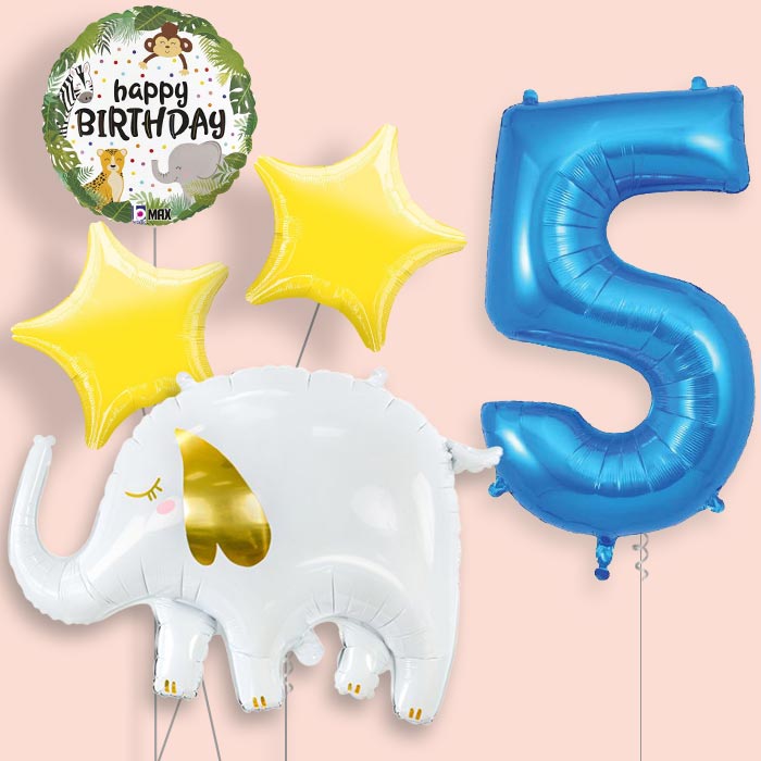 Elephant 5th Birthday Helium Balloon Package - 5th Birthday Balloon Package | Party Save Smile