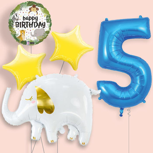 Elephant 5th Birthday Helium Balloon Package - 5th Birthday Balloon Package | Party Save Smile