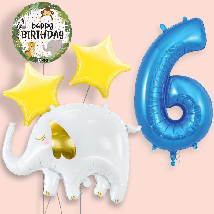 Elephant 6th Birthday Helium Balloon Package - 6th Birthday Balloon Package | Party Save Smile