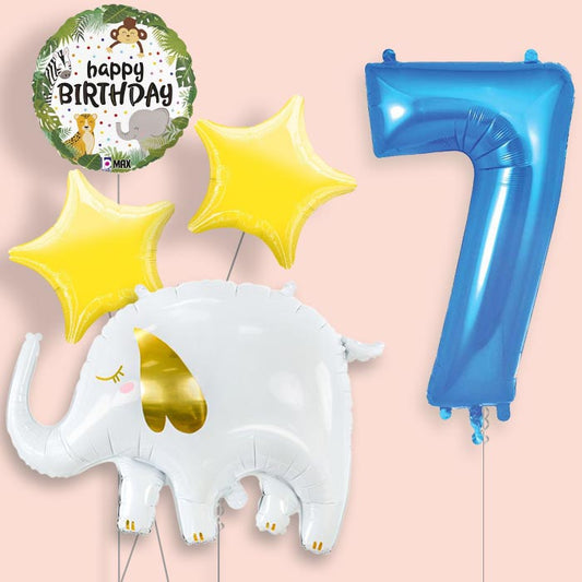 Elephant 7th Birthday Helium Balloon Package - 7th Birthday Balloon Package | Party Save Smile