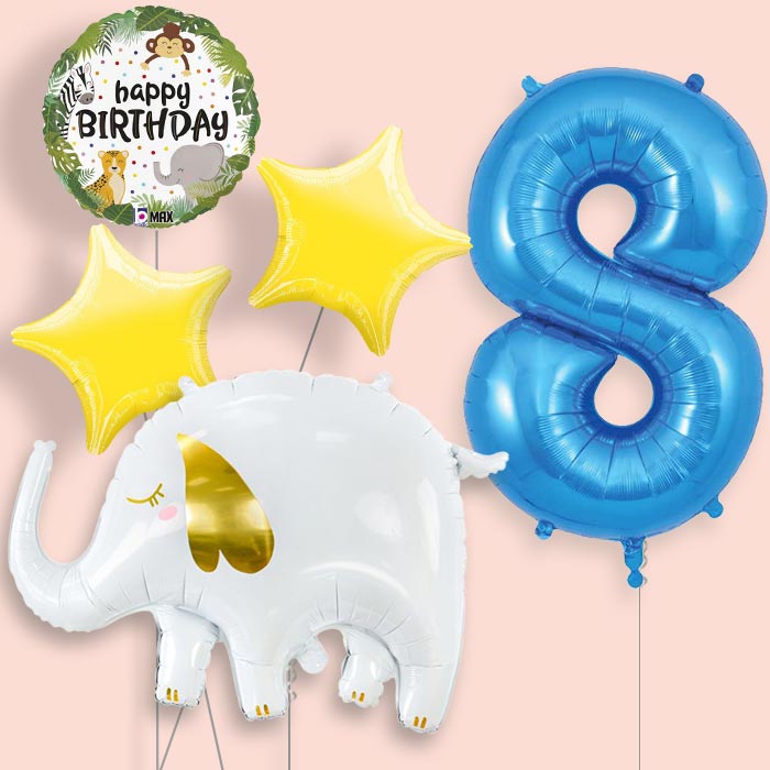 Elephant 8th Birthday Helium Balloon Package - 8th Birthday Balloon Package | Party Save Smile