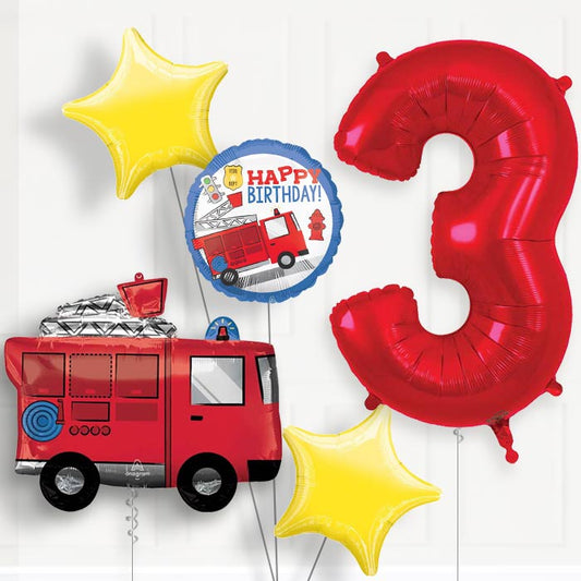 Fire Engine 3rd Birthday Helium Balloon Package - 3rd Birthday Balloon Package | Party Save Smile
