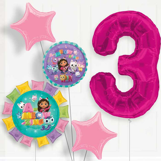 Gabbys Dollhouse 3rd Birthday Helium Balloon Package - 3rd Birthday Balloon Package | Party Save Smile