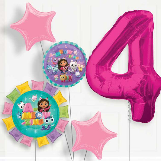 Gabbys Dollhouse 4th Birthday Helium Balloon Package - 4th Birthday Balloon Package | Party Save Smile