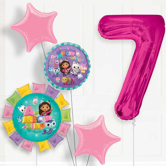 Gabbys Dollhouse 7th Birthday Helium Balloon Package - 7th Birthday Balloon Package | Party Save Smile