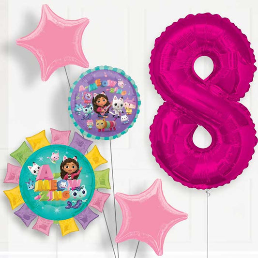 Gabbys Dollhouse 8th Birthday Helium Balloon Package - 8th Birthday Balloon Package | Party Save Smile