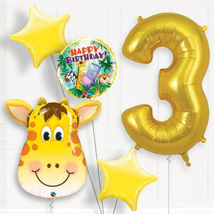 Giraffe 3rd Birthday Helium Balloon Package