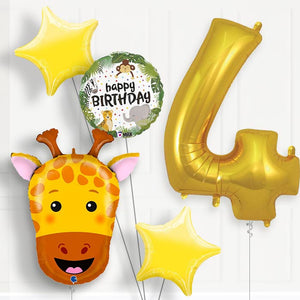 Giraffe 4th Birthday Helium Balloon Package