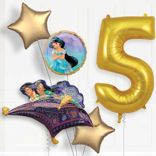 Princess Jasmine 5th Birthday Helium Balloon Package - 5th Birthday Balloon Package | Party Save Smile