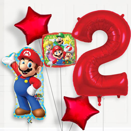 Mario 2nd Birthday Helium Balloon Package - 2nd Birthday Balloon Package | Party Save Smile