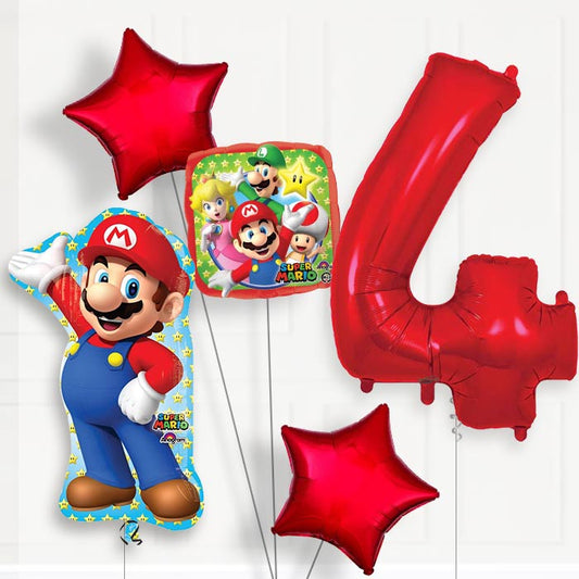 Mario 4th Birthday Helium Balloon Package - 4th Birthday Balloon Package | Party Save Smile