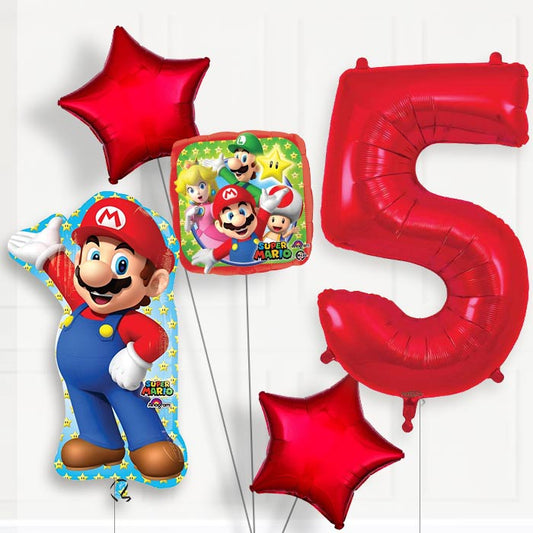 Mario 5th Birthday Helium Balloon Package - 5th Birthday Balloon Package | Party Save Smile