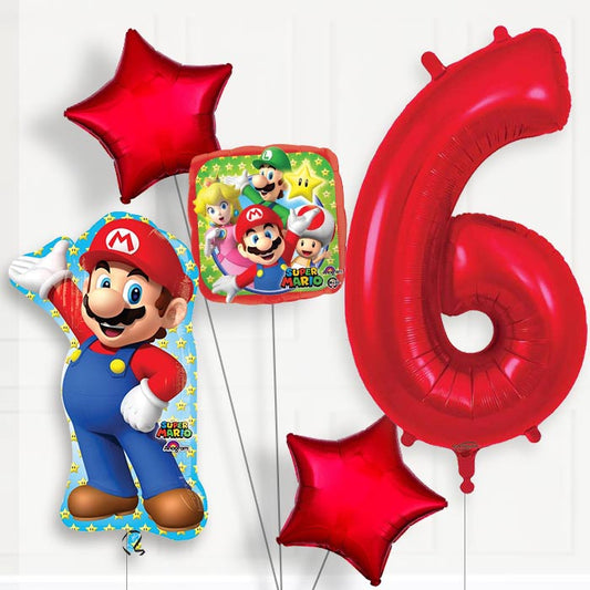 Mario 6th Birthday Helium Balloon Package - 6th Birthday Balloon Package | Party Save Smile