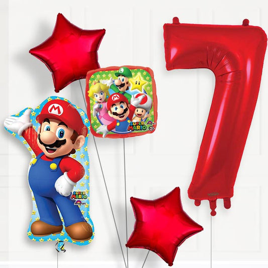 Mario 7th Birthday Helium Balloon Package - 7th Birthday Balloon Package | Party Save Smile