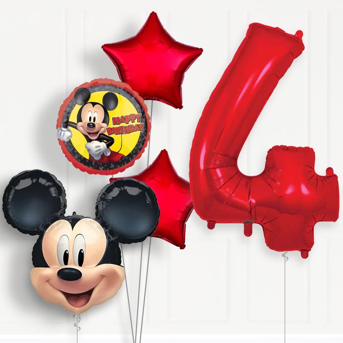 Mickey Mouse Forever 4th Birthday Helium Balloon Package - 4th Birthday Balloon Package | Party Save Smile