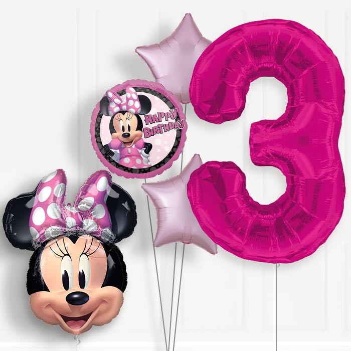 Minnie Mouse Forever 3rd Birthday Helium Balloon Package - 3rd Birthday Balloon Package | Party Save Smile