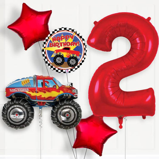 Monster Truck 2nd Birthday Helium Balloon Package - 2nd Birthday Balloon Package | Party Save Smile