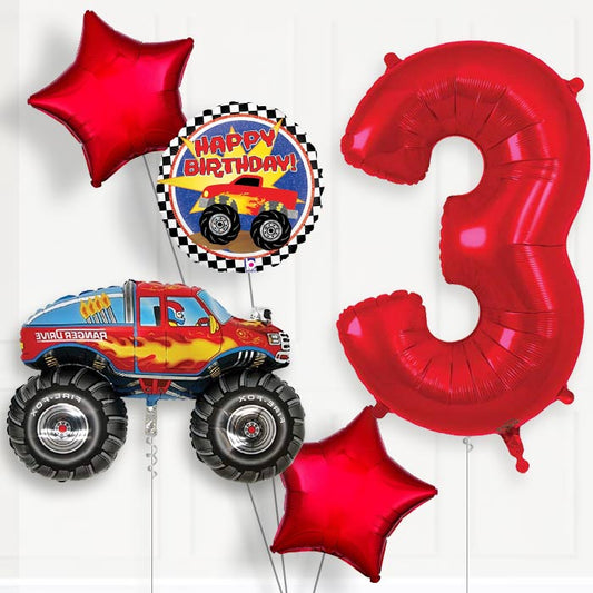 Monster Truck 3rd Birthday Helium Balloon Package - 3rd Birthday Balloon Package | Party Save Smile