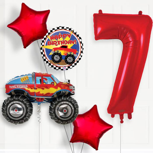 Monster Truck 7th Birthday Helium Balloon Package - 7th Birthday Balloon Package | Party Save Smile