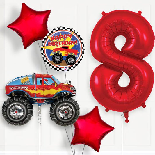 Monster Truck 8th Birthday Helium Balloon Package - 8th Birthday Balloon Package | Party Save Smile