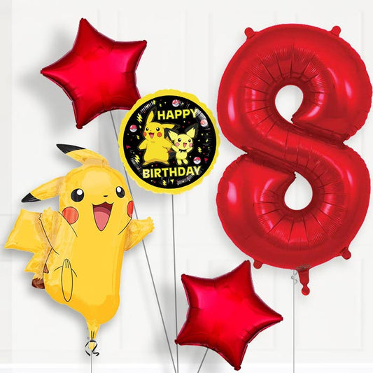 Pokemon Pikachu 8th Birthday Helium Balloon Package - 8th Birthday Balloon Package | Party Save Smile