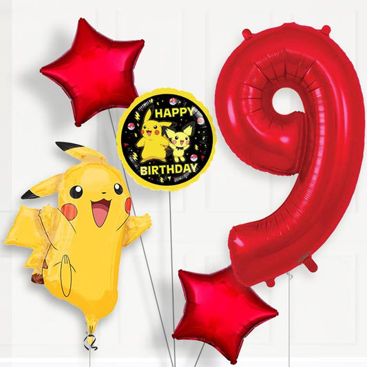 Pokemon Pikachu 9th Birthday Helium Balloon Package - 9th Birthday Balloon Package | Party Save Smile