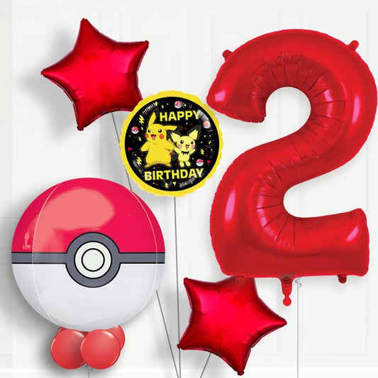 Pokemon Pokeball 2nd Birthday Helium Balloon Package - 2nd Birthday Balloon Package | Party Save Smile