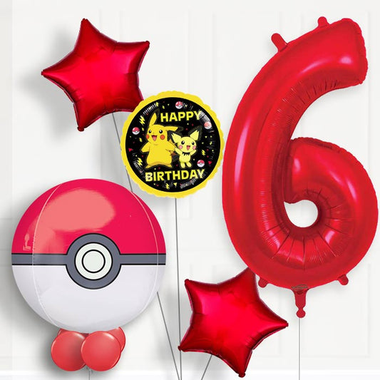 Pokemon Pokeball 6th Birthday Helium Balloon Package - 6th Birthday Balloon Package | Party Save Smile