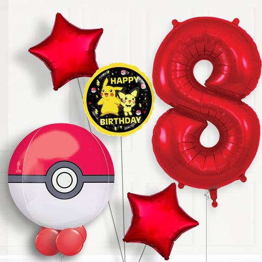 Pokemon Pokeball 8th Birthday Helium Balloon Package - 8th Birthday Balloon Package | Party Save Smile