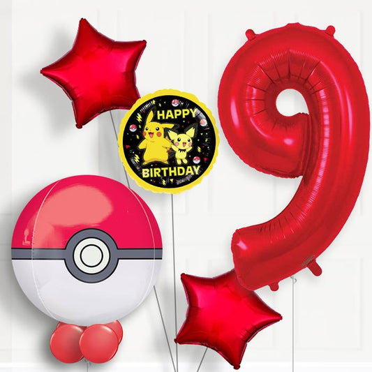Pokemon Pokeball 9th Birthday Helium Balloon Package - 9th Birthday Balloon Package | Party Save Smile