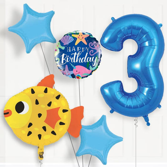 Puffer Fish 3rd Birthday Helium Balloon Package - 3rd Birthday Balloon Package | Party Save Smile