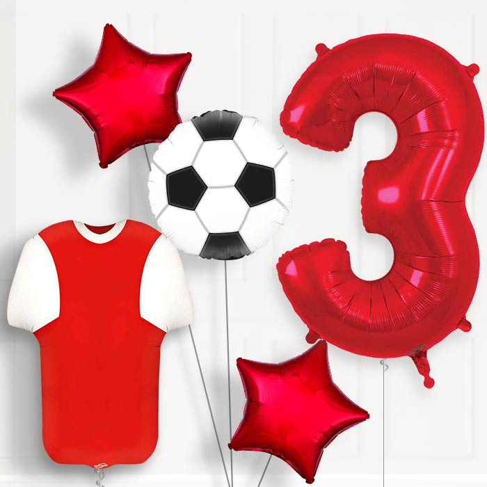 Red and White Football Shirt 3rd Birthday Balloon Package - 3rd Birthday Balloon Package | Party Save Smile
