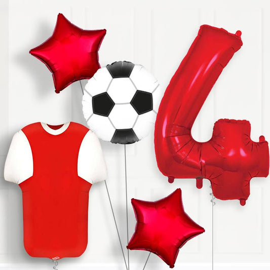 Red and White Football Shirt 4th Birthday Balloon Package - 4th Birthday Balloon Package | Party Save Smile