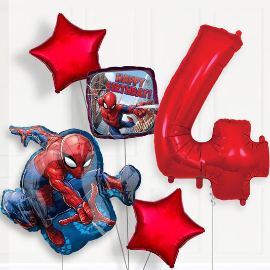 Spiderman 4th Birthday Helium Balloon Package - 4th Birthday Balloon Package | Party Save Smile