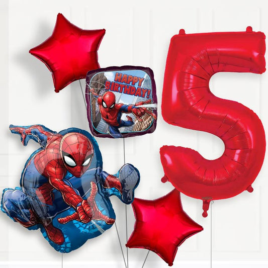 Spiderman 5th Birthday Helium Balloon Package - 5th Birthday Balloon Package | Party Save Smile