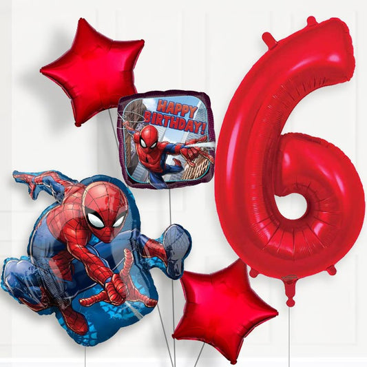 Spiderman 6th Birthday Helium Balloon Package - 6th Birthday Balloon Package | Party Save Smile