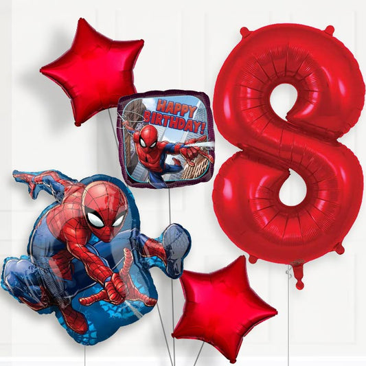 Spiderman 8th Birthday Helium Balloon Package - 8th Birthday Balloon Package | Party Save Smile