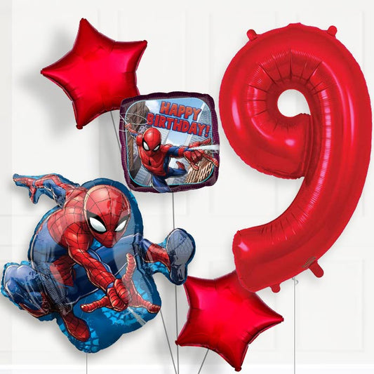 Spiderman 9th Birthday Helium Balloon Package - 9th Birthday Balloon Package | Party Save Smile