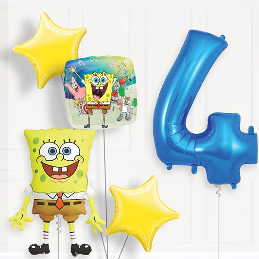 Spongebob 4th Birthday Helium Balloon Package - 4th Birthday Balloon Package | Party Save Smile